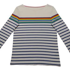 Mini Boden long-sleeved rainbow striped Breton boat neck tee